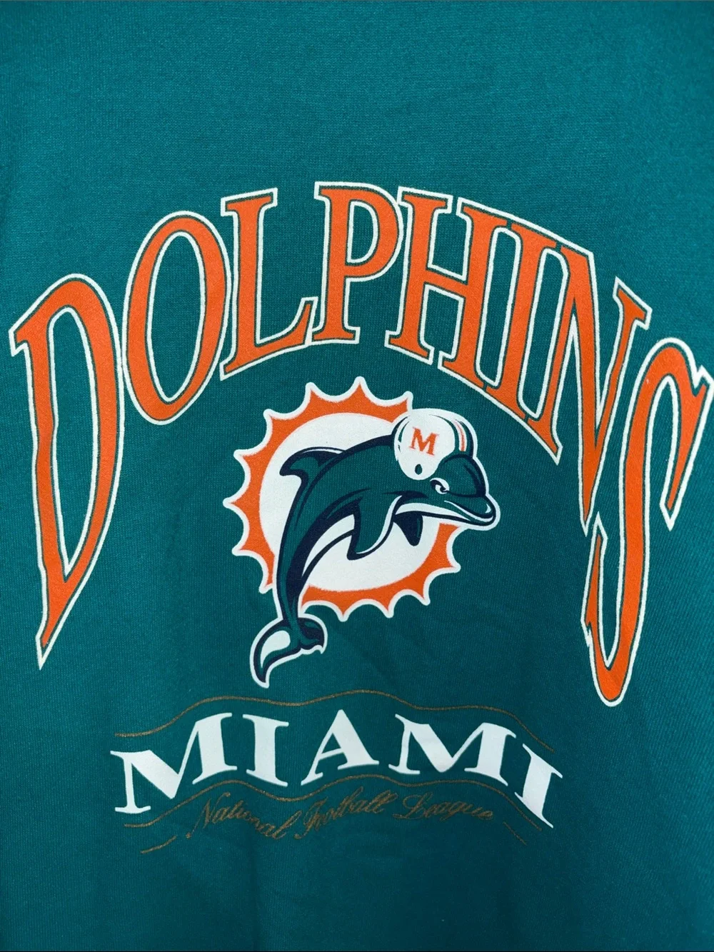 Logo Athletic Teal Crewneck Sweatshirt with Orange Dolphins Graphic